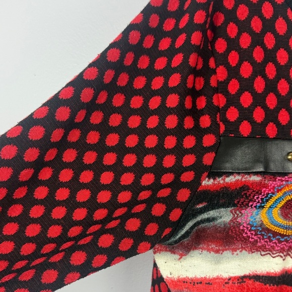 Goa Chic Artsy Red Black Faux Leather Polka Dot Embroidered Detail XL Sweater - Picture 4 of 12